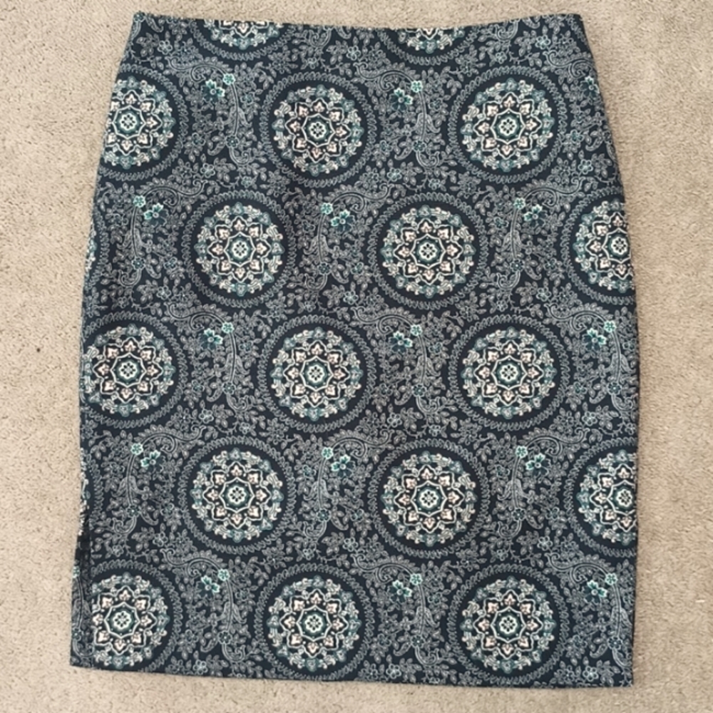 Women’s Loft Outlet Skirt Navy Blue Floral Geometric Print Tailored Pencil (MB2)